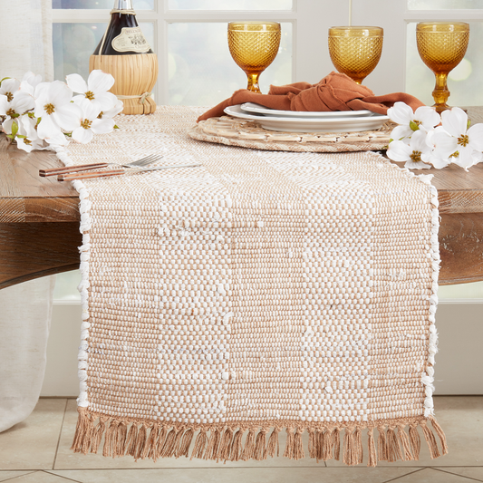 794 - Natural Striped Chindi Cotton 16"x72" Table Runner