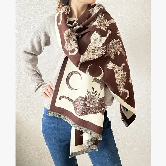 Red Cat Print Reversible Cashmere Wrap Scarf