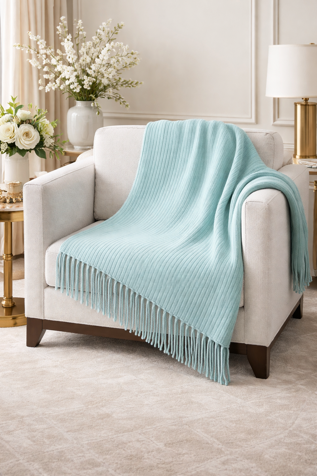 Faux Cashmere Soft Ribbed 50"x60" Throw Blanket - Aqua