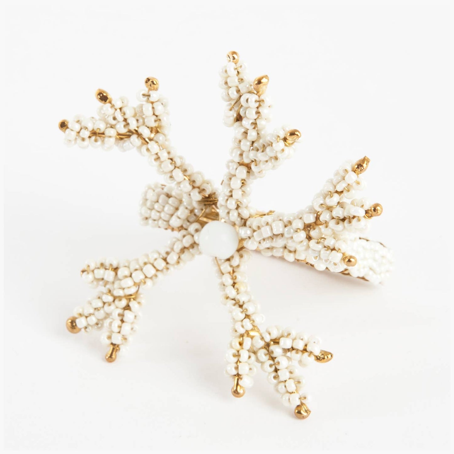 NR022 - Ivory Beaded Coral Napkin Ring Holder