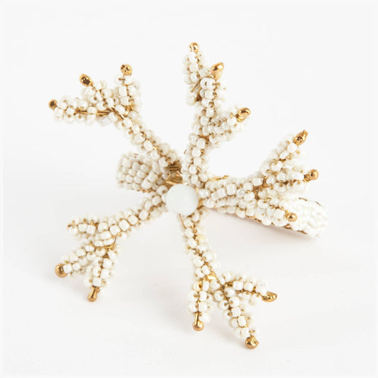 NR022 - Ivory Beaded Coral Napkin Ring Holder