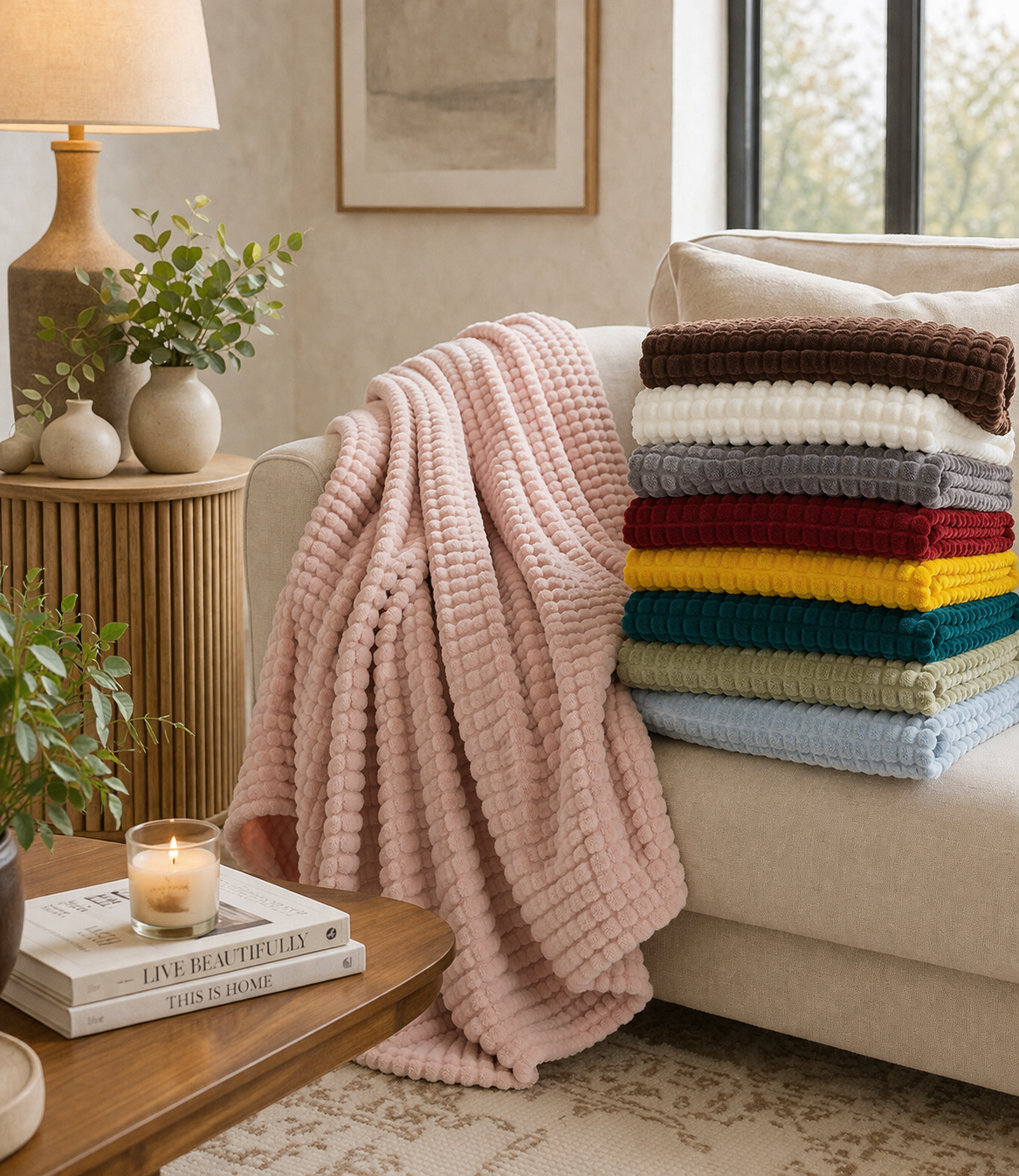 Textured Waffle Large Throw Blanket - 60"x80"
