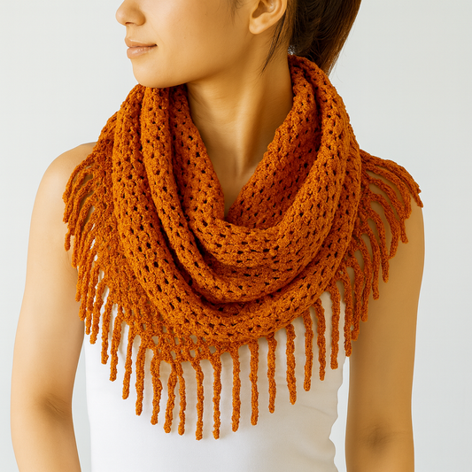 Orange Tube-Style Scarf with Fringe