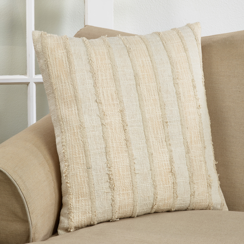 9010 - Ivory Fringe Stripe Cotton 22" Throw Pillow