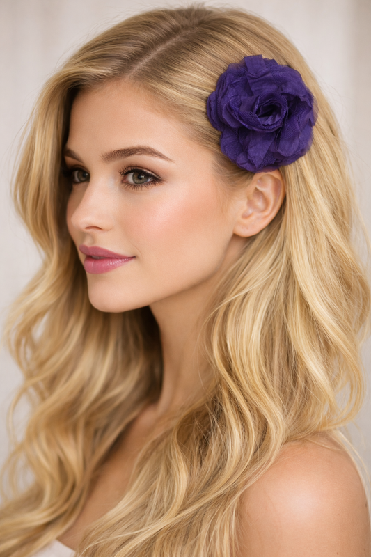 Purple 3.5" Tulle Flower Hair Clip