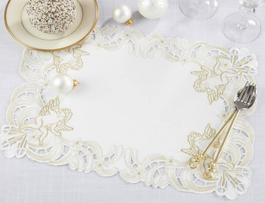 412 - Ivory Embroidered Cupid 14"X20" Placemat