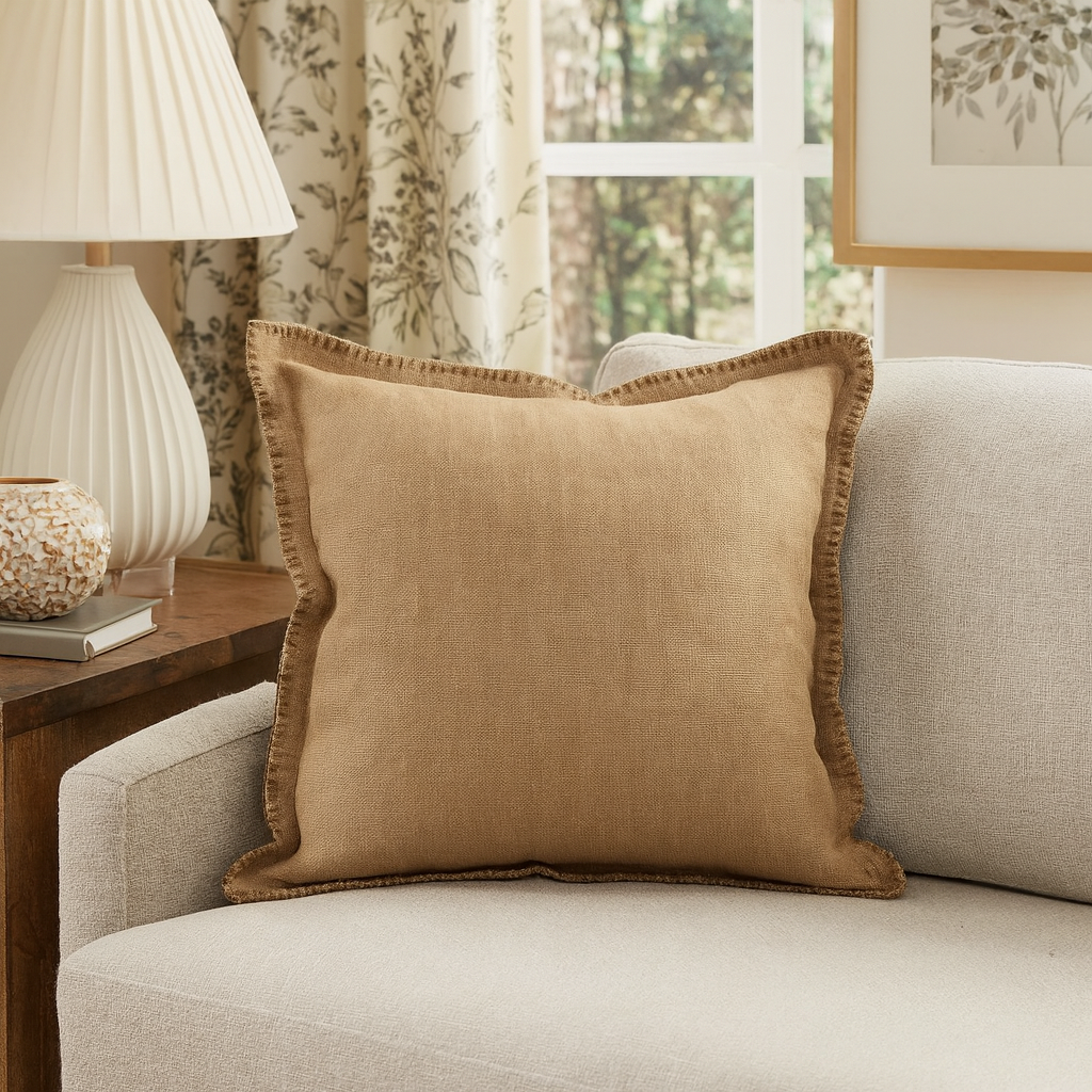 793P - Natural Whip Stitched Flange Down-Filled 20" Throw Pillow