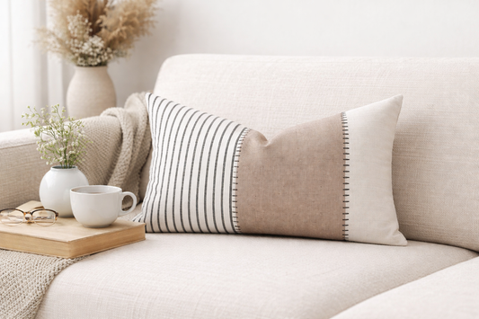 Modern Minimalist Two-Tone Stitch Lumbar Pillow