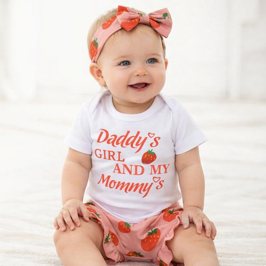 Red-White Strawberry 3-Piece Baby Outfit