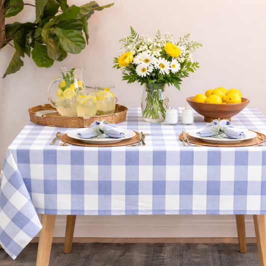 Blue-White Buffalo Plaid Thin Soft 56" Square Tablecloth