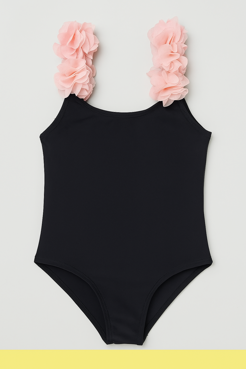 3D Flower Straps Backless 1pcs Black Little Girl Swimsuit