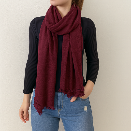 Wine Solid Cashmere Blend Woven Blanket Scarf