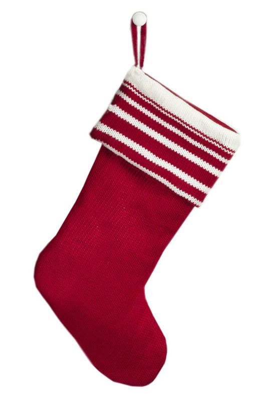 H334 - Red & White Classic Cable Knit Christmas Stocking