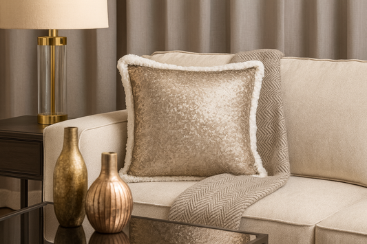 1607 - Champagne Sequin Sherpa 18" Filled Throw Pillow