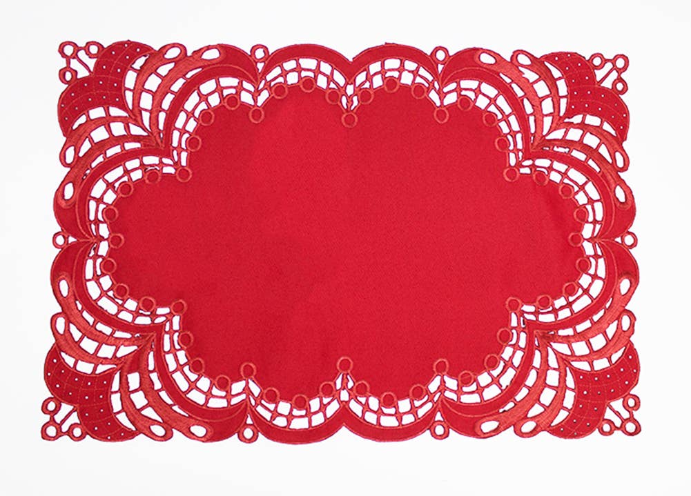 QX586 - Red Embroidered & Cutwork Placemat