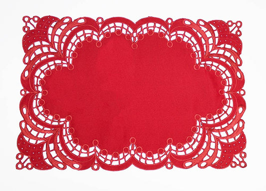 QX586 - Red Embroidered & Cutwork Placemat