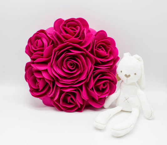 PLW0086 - Fuchsia 3D Petals Rose 15" Throw Pillow