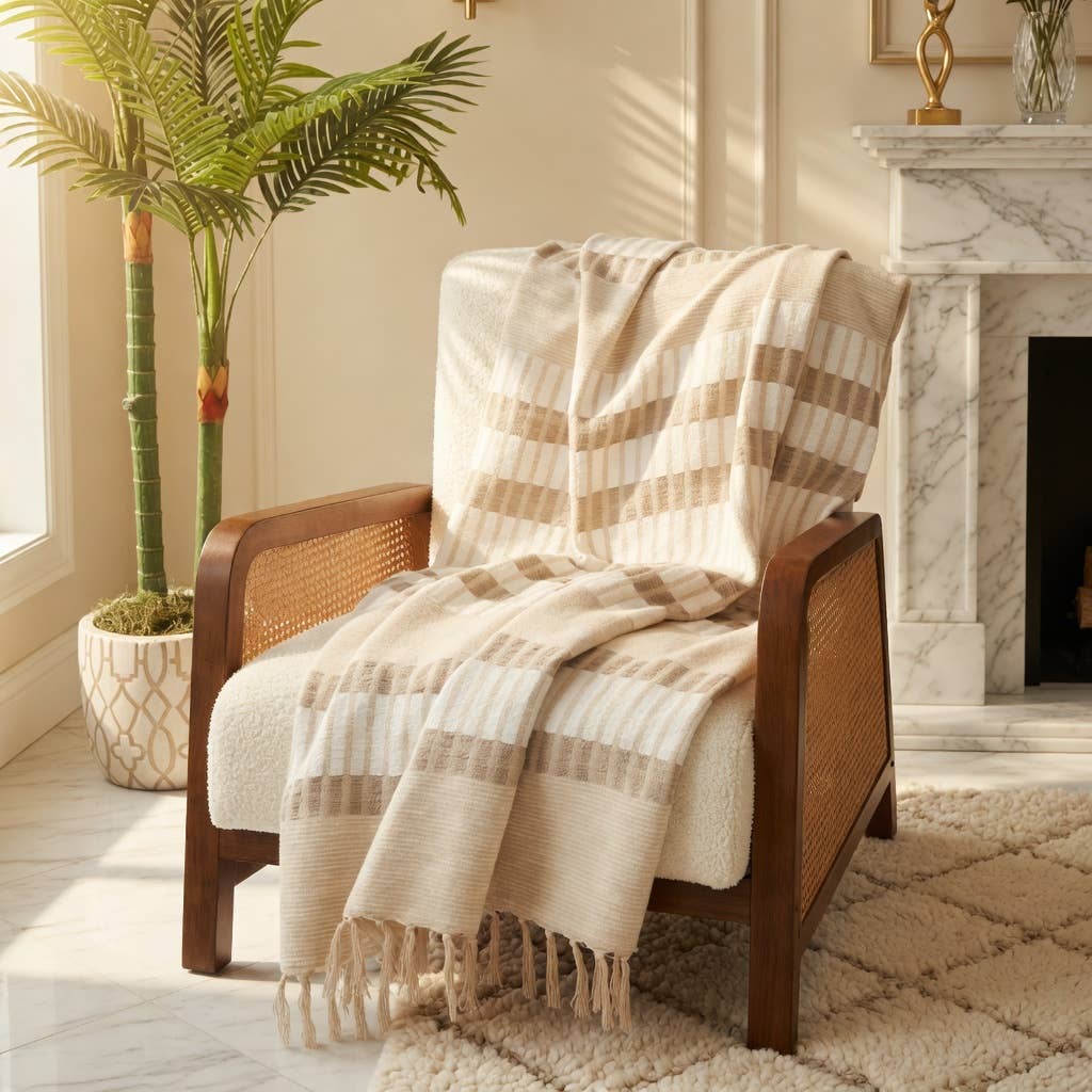 Boho Woven Striped Cotton 50x60 Inch Throw Blanket