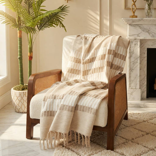 Boho Woven Striped Cotton 50x60 Inch Throw Blanket
