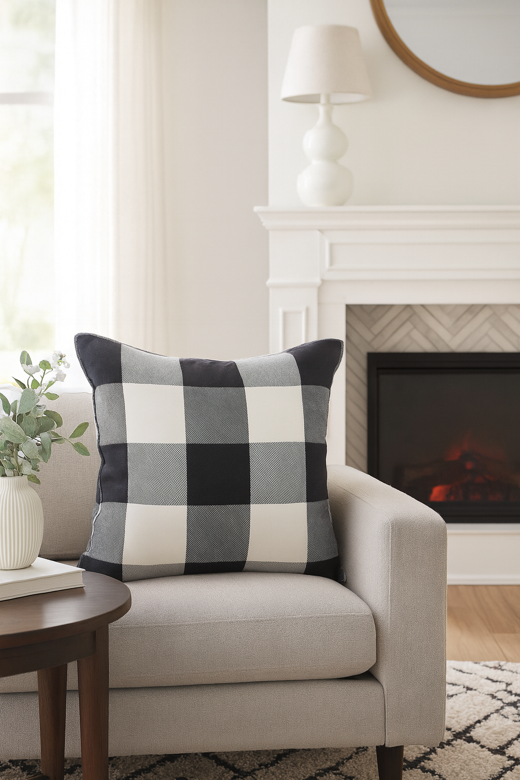 9025P - Black & White Buffalo Plaid Cotton 20" Throw Pillow