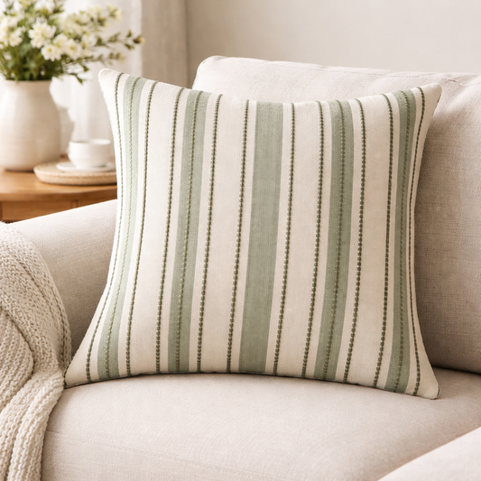 Green Textured Stripe 18" Throw Pillow