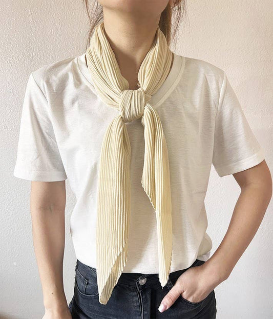 Ivory Crinkle Pleated Soft Square Scarf