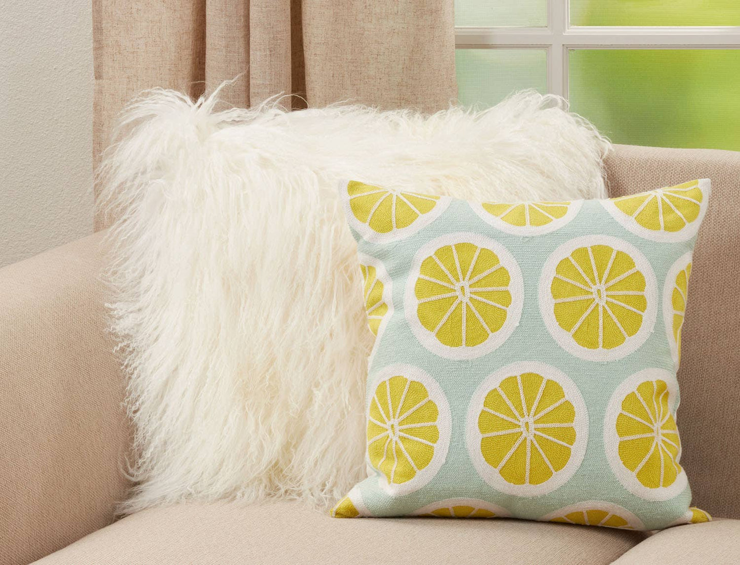9080 - Embroidered Lime Cotton 18" Throw Pillow