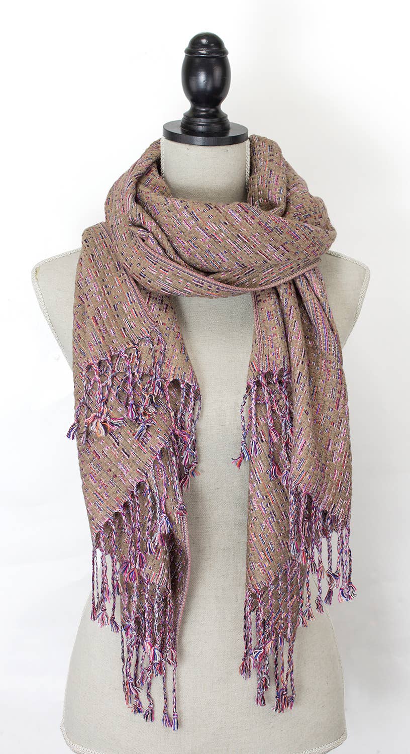 Khaki Camellia Retro Cashmere Blend Wrap Scarf