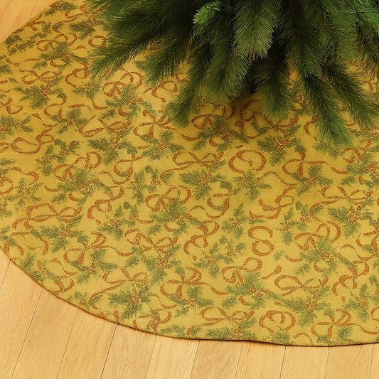 Holly Ribbon Gold Sheer 48" Christmas Tree Skirt