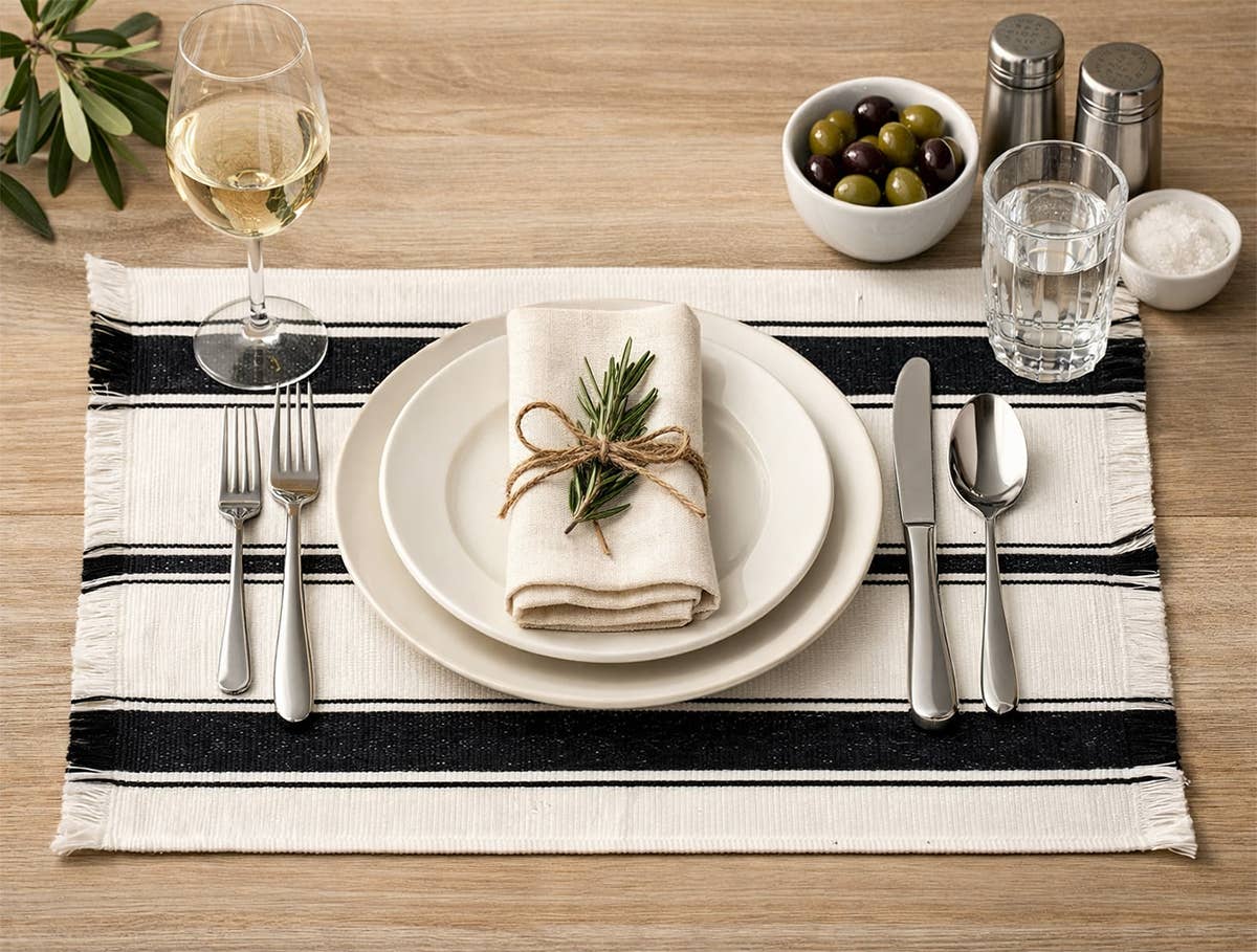 Black Stripe Cotton 13"x19" Placemat
