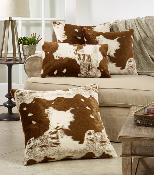 471 - Brown Faux Fur Cow Hide Square Throw Pillow