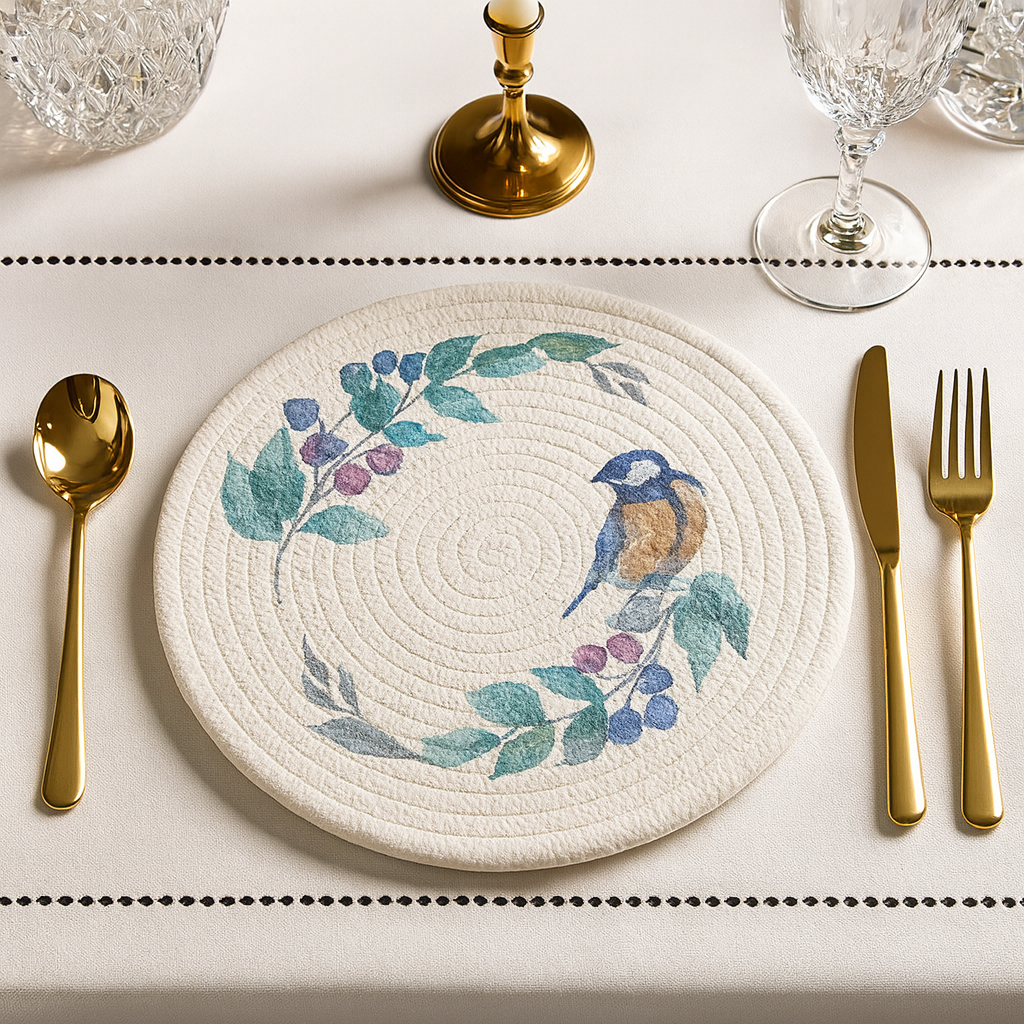 PM0034 - Bird Woven Cotton Blend Heat Resistant 12" Placemat