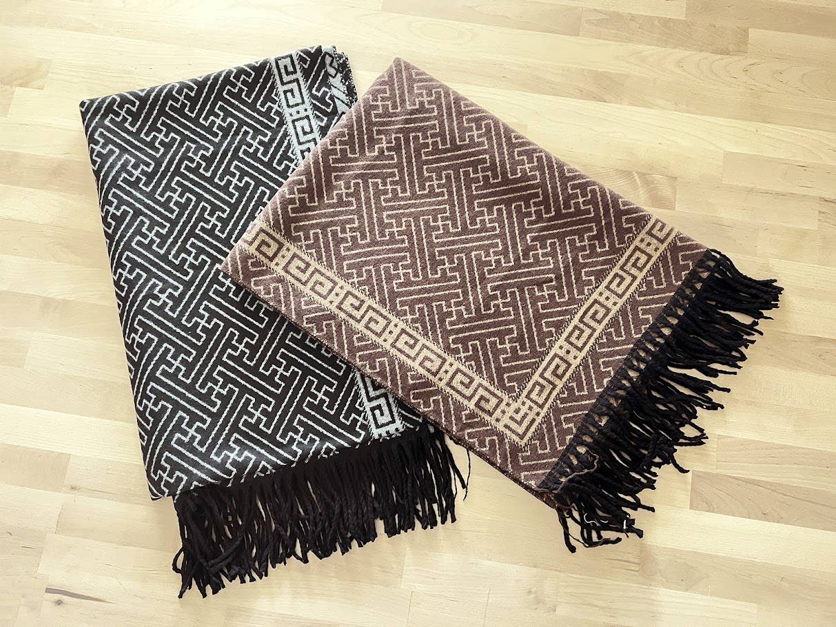 Geo Maze Print Reversible Cashmere Wrap Scarf