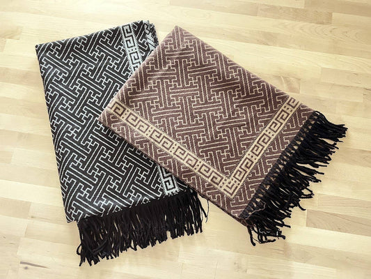Geo Maze Print Reversible Cashmere Wrap Scarf