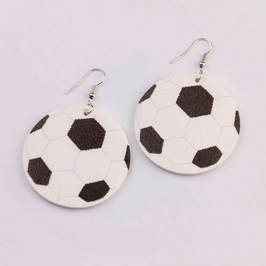 White & Black Soccer Sport Leather Dangle Earrings
