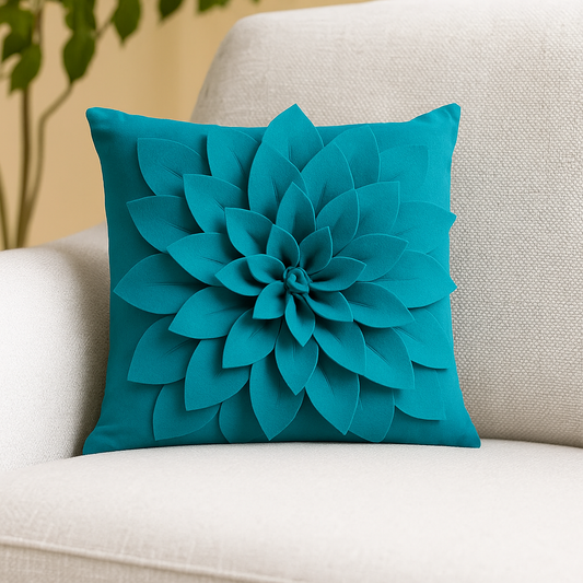 CFT128 - Teal 3D Flower Petal 17" Decorative Throw Pillow