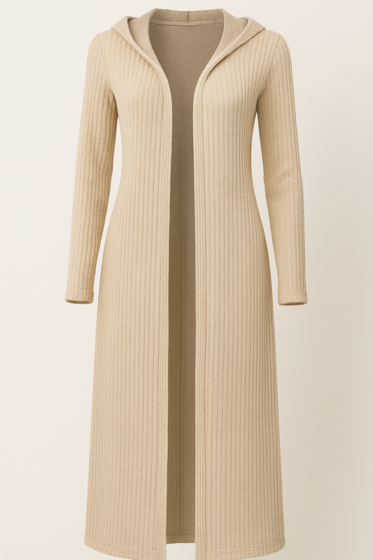 Oatmeal Knit Open Front Hooded Cardigan Sweater by SAY