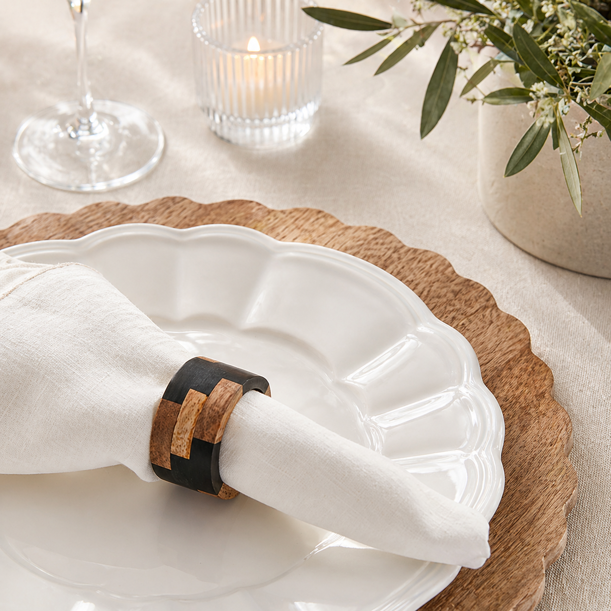 Black Wood Segments Napkin Ring