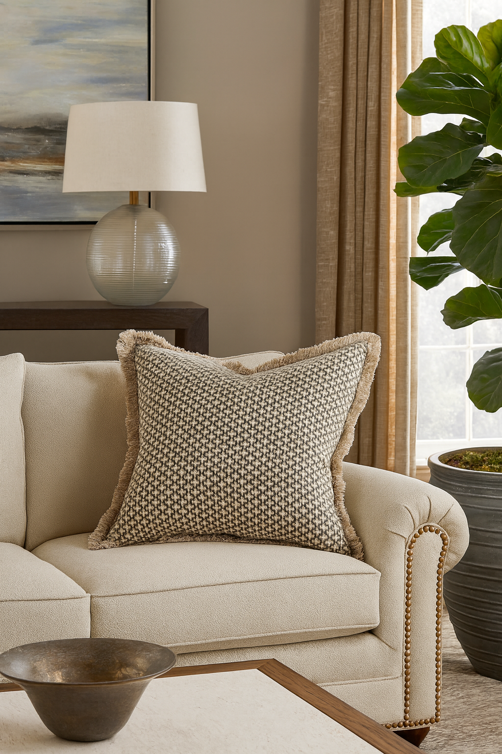 9014 - Slate Moroccan Tile 20" Down Filled Cotton Throw Pillow