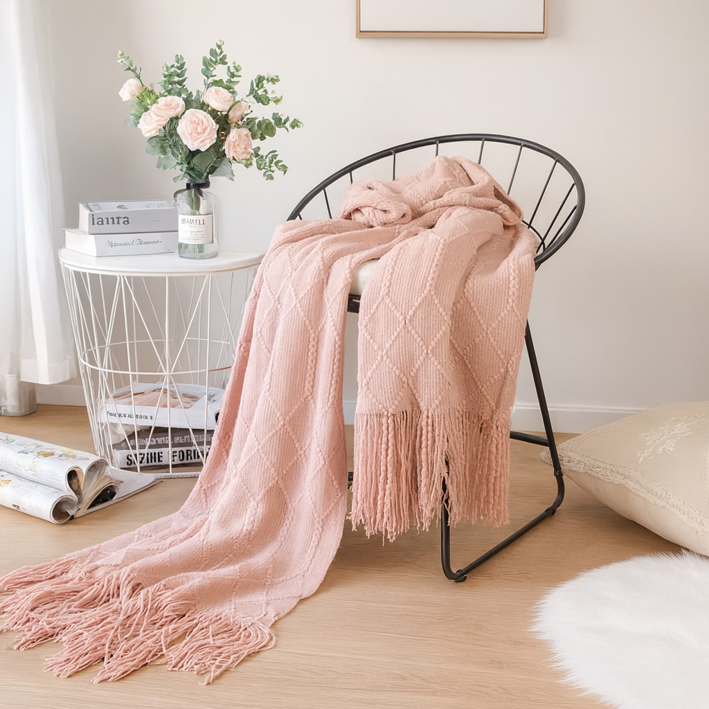 TH0013 - Pink Rhombus Diamond Knit 50x60 Inch Throw Blanket