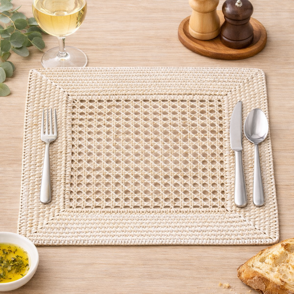 White Handmade Rattan 13" Square Charger