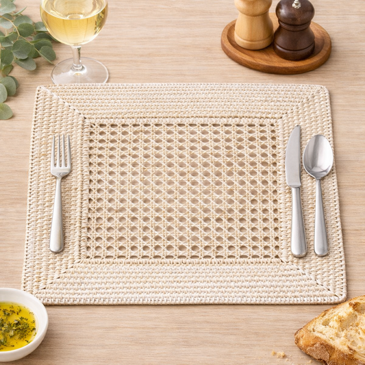 White Handmade Rattan 13" Square Charger