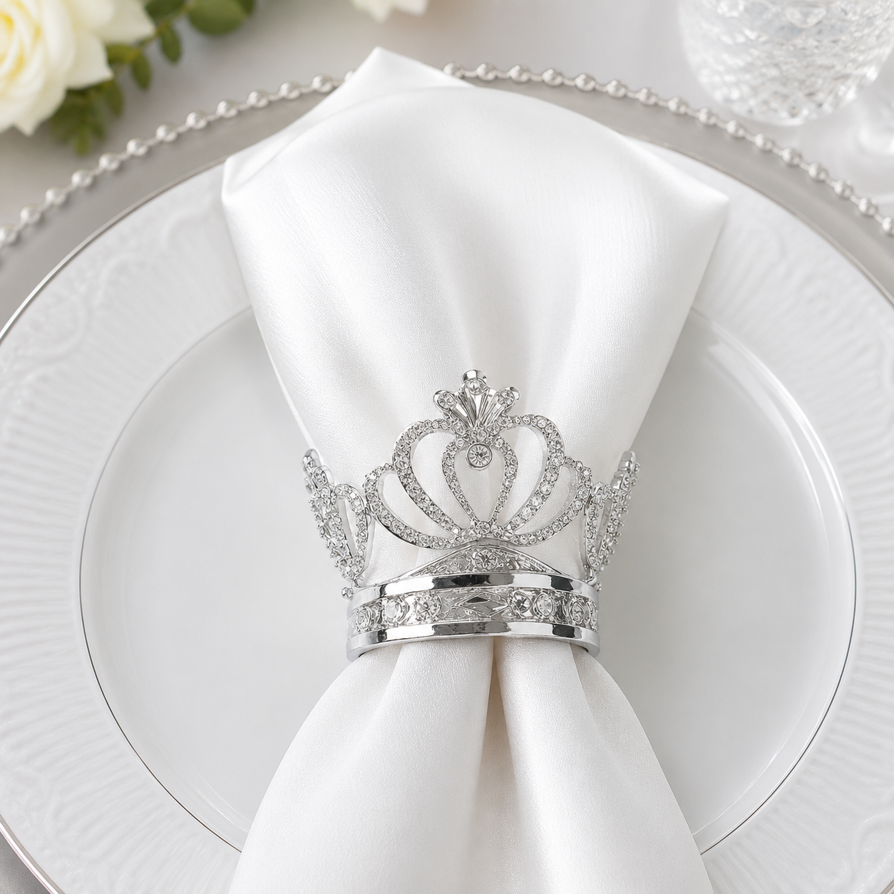 Silver Jeweled Crown Metal Napkin Ring