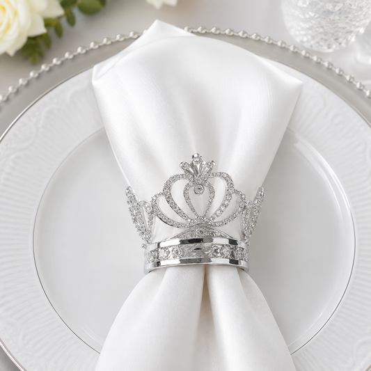 Silver Jeweled Crown Metal Napkin Ring