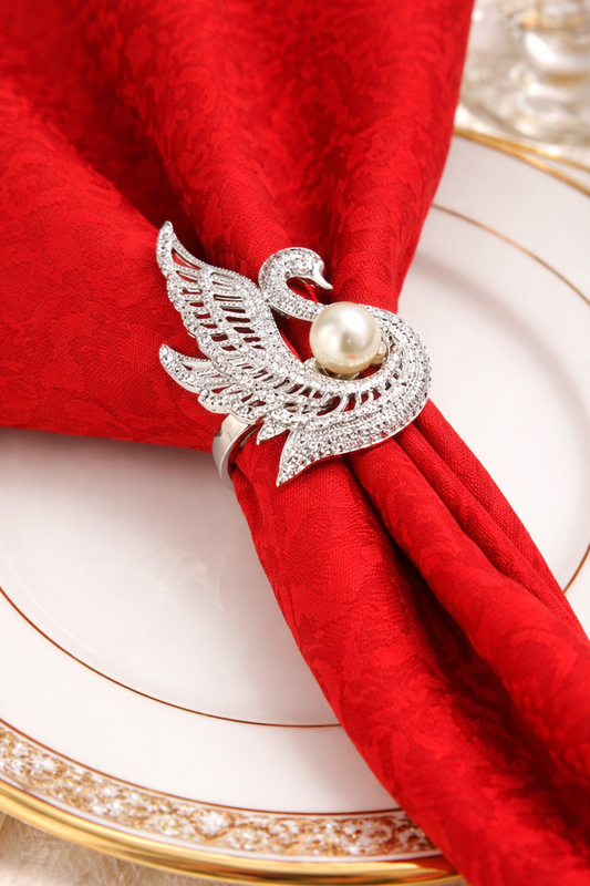 Silver Pearl Swan Metal Napkin Ring