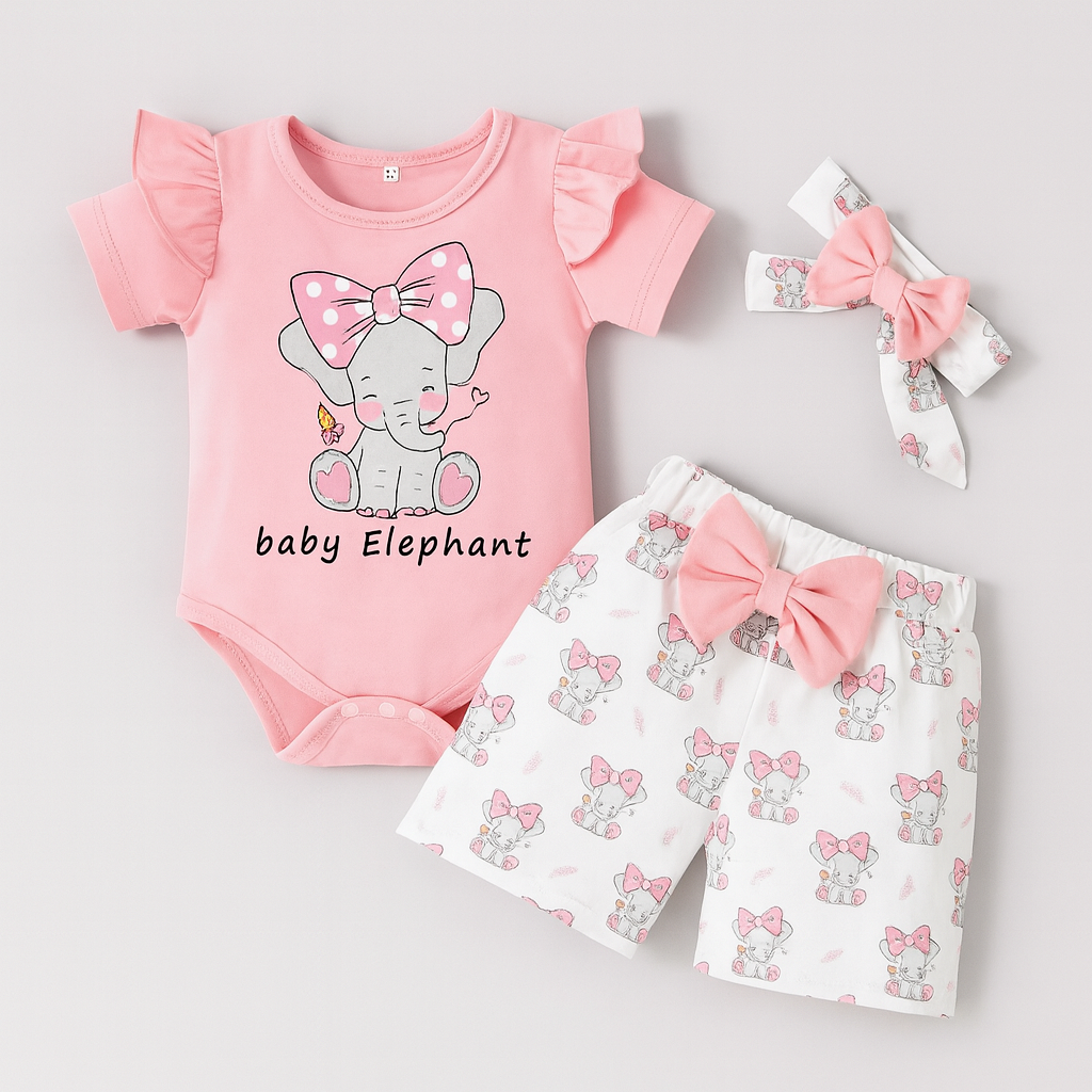 Elephant Pink 3-Piece Baby Girl Set
