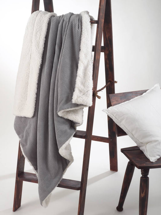 TH486 - Gray Reversible Corduroy Sherpa Throw Blanket