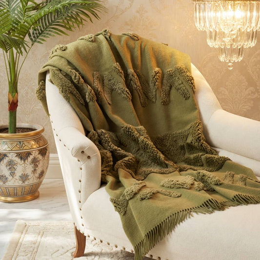 Moss Green Tufted Cotton Throw Blanket - 50"X60"