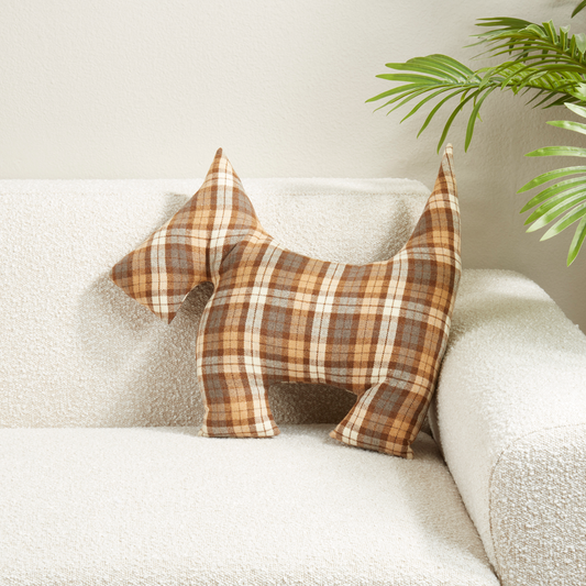 2440 - Brown Plaid Scotty Dog Throw Pillow