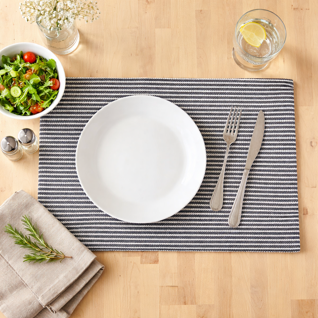 Grey Braided Stripe Woven 13"X19" Placemat